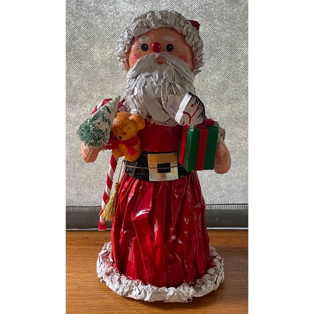 Vintage Papier Mache Santa Claus Figurine Christmas Decor Handmade 10"